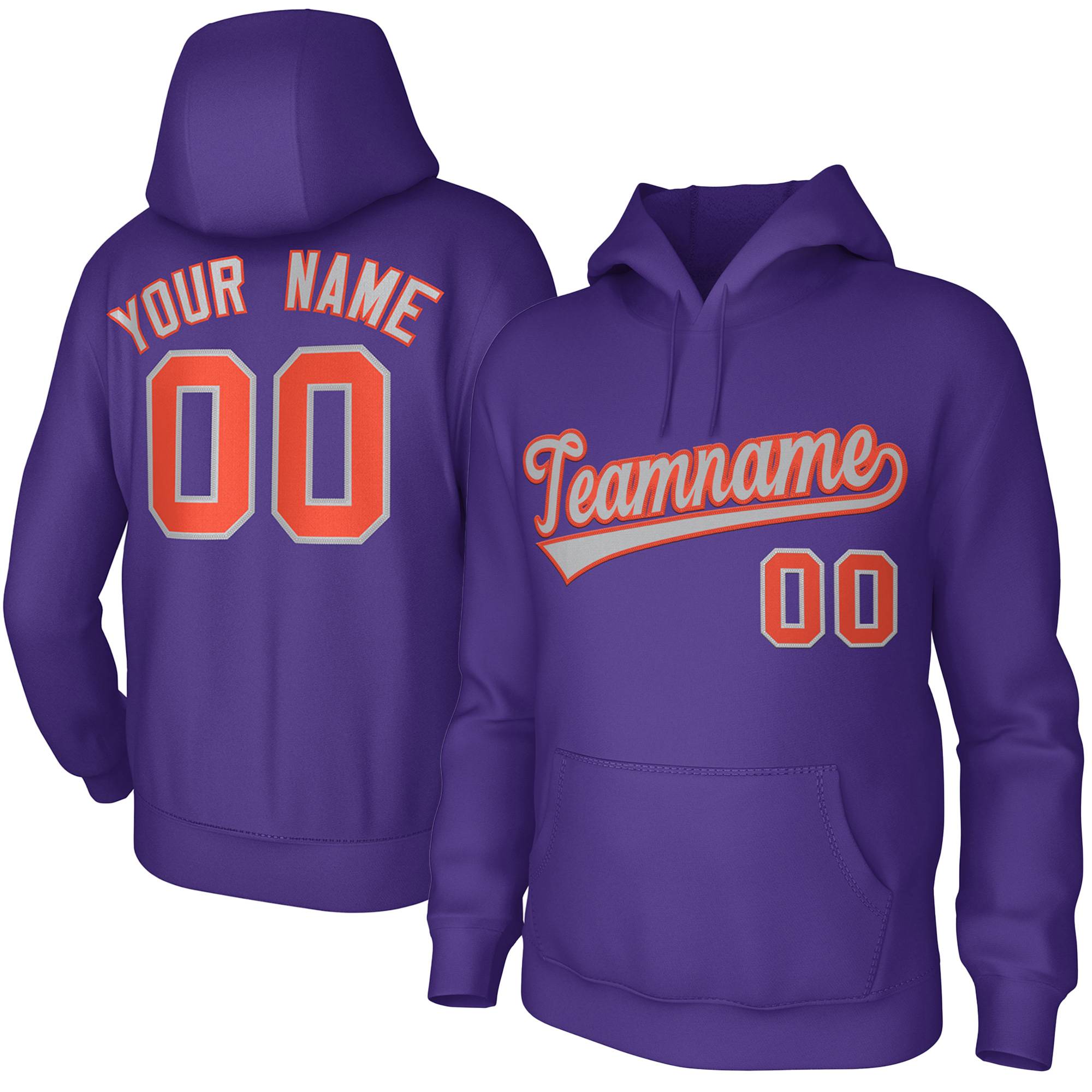 Custom Purple Gray Orange Classic Style Sports Uniform Pullover Hoodie