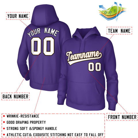 Custom Purple White-Old Gold-Black Classic Style Sports Uniform Pullover Hoodie