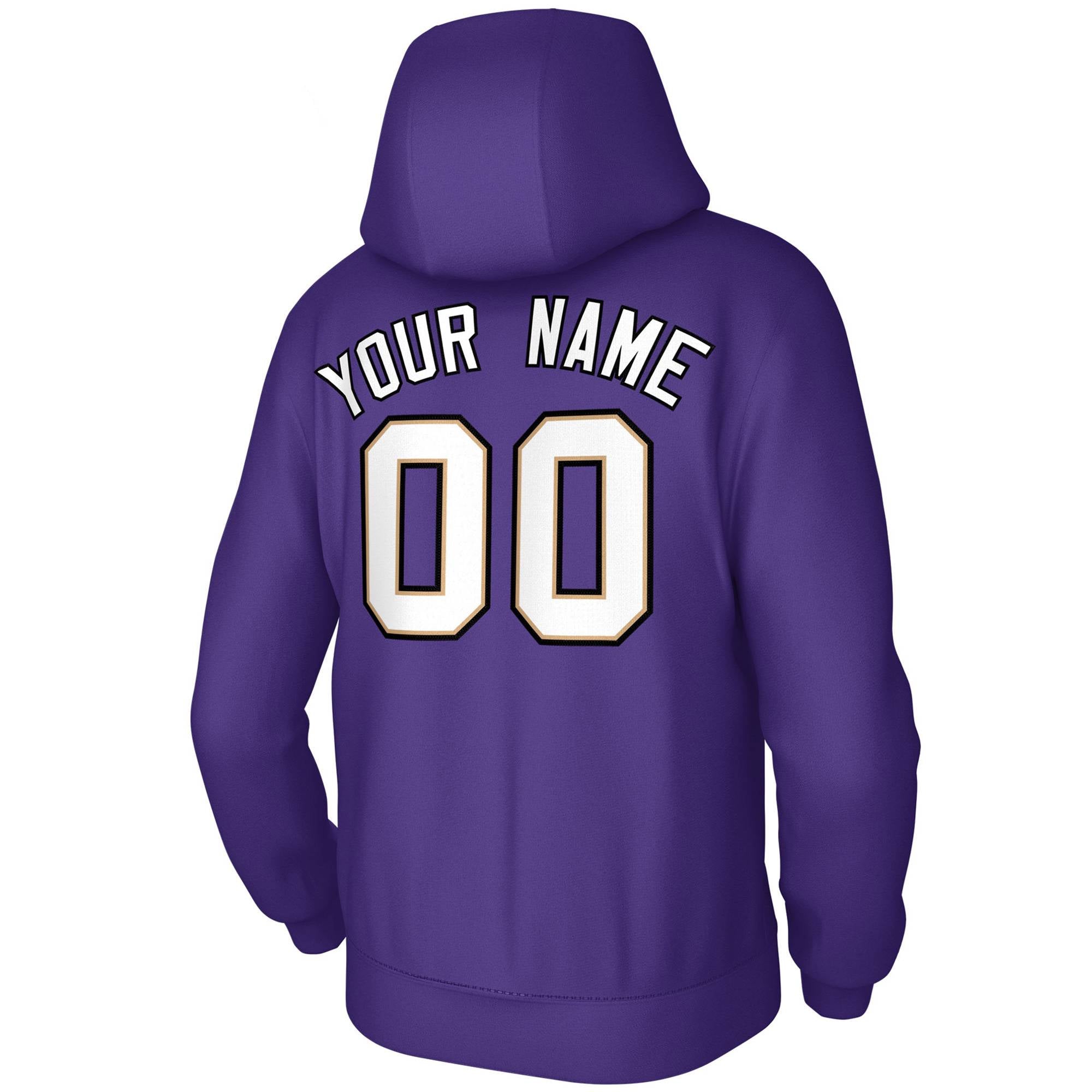 Custom Purple White-Old Gold-Black Classic Style Sports Uniform Pullover Hoodie