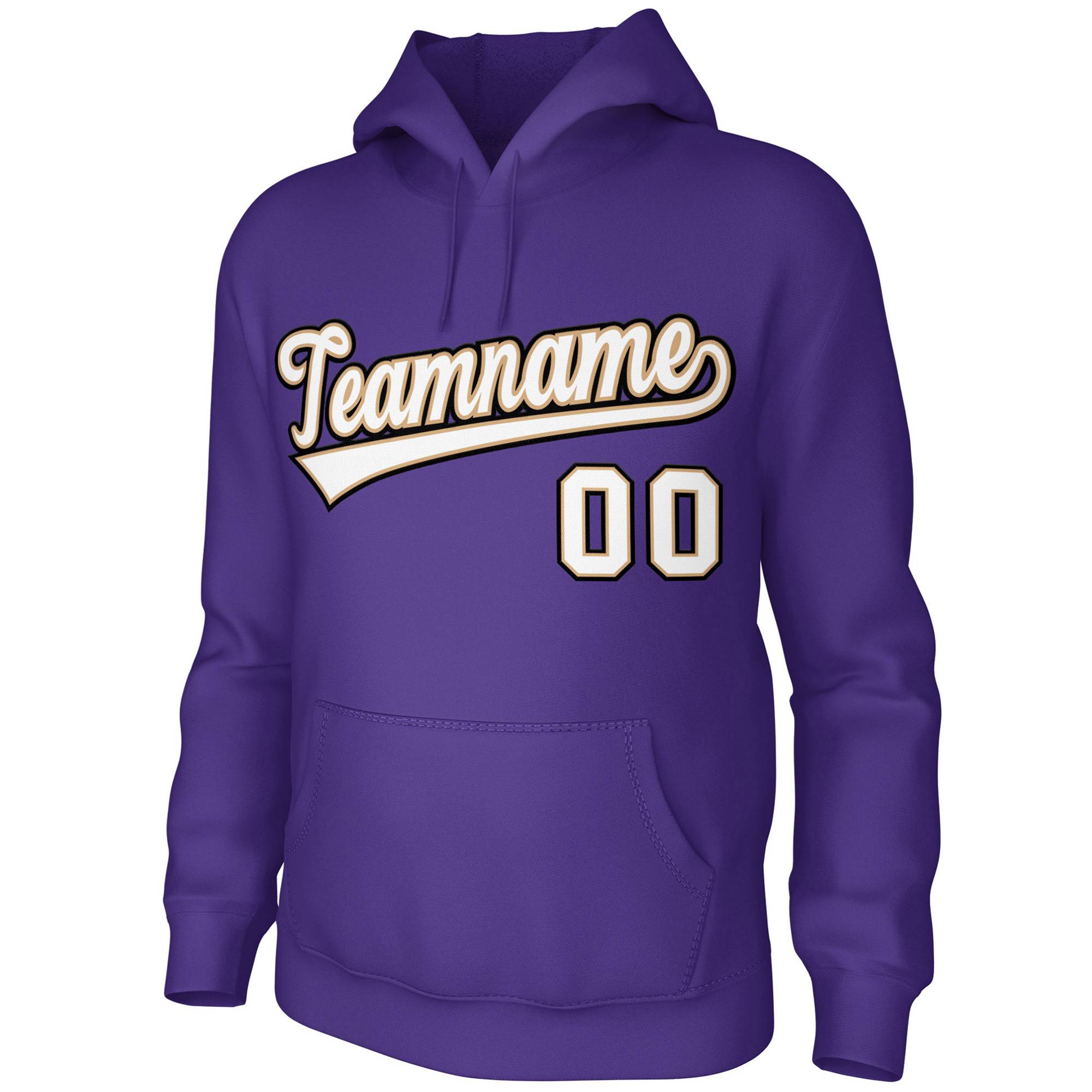 Custom Purple White-Old Gold-Black Classic Style Sports Uniform Pullover Hoodie