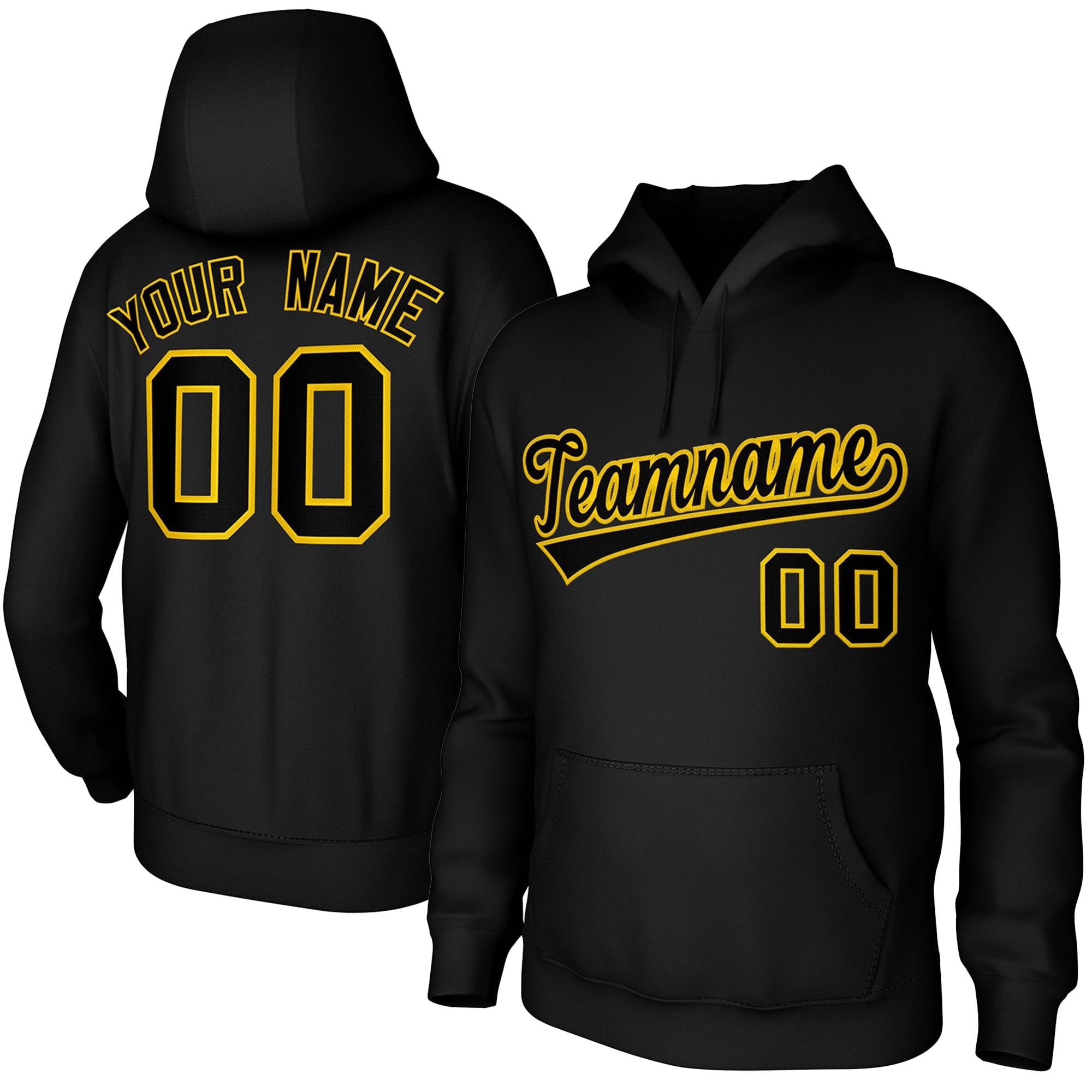 Custom Black Yellow Classic Style Sports Uniform Pullover Hoodie