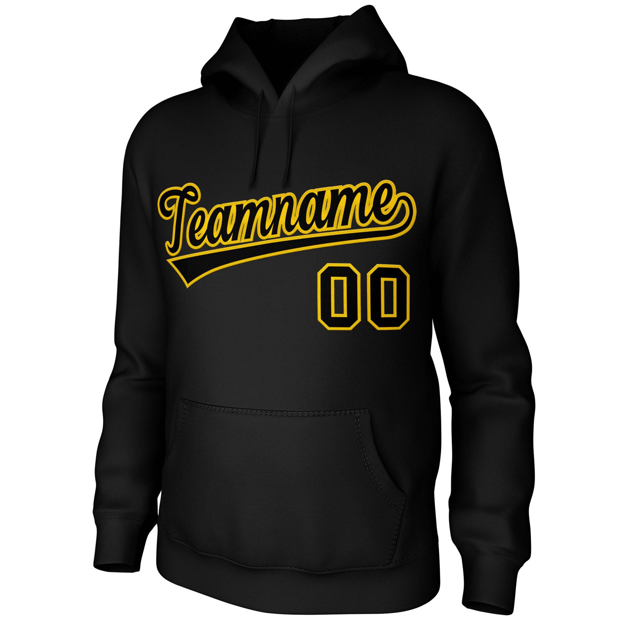 Custom Black Yellow Classic Style Sports Uniform Pullover Hoodie