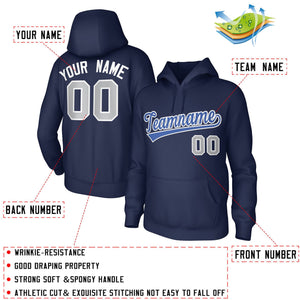 Custom Navy Light-Blue-White Classic Style Sports Uniform Pullover Hoodie