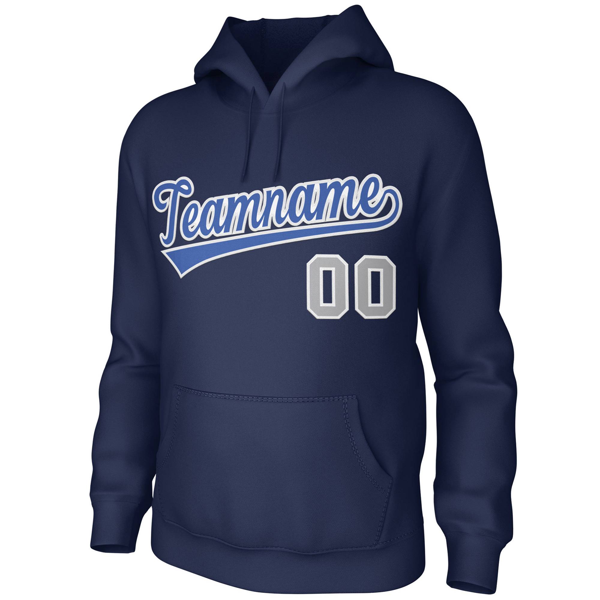 Custom Navy Light-Blue-White Classic Style Sports Uniform Pullover Hoodie