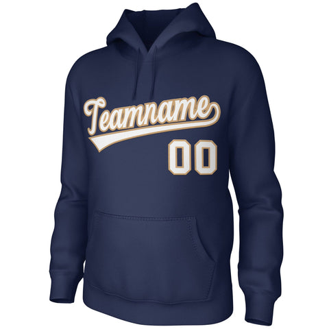 Custom Navy White Gold Classic Style Sports Uniform Pullover Hoodie