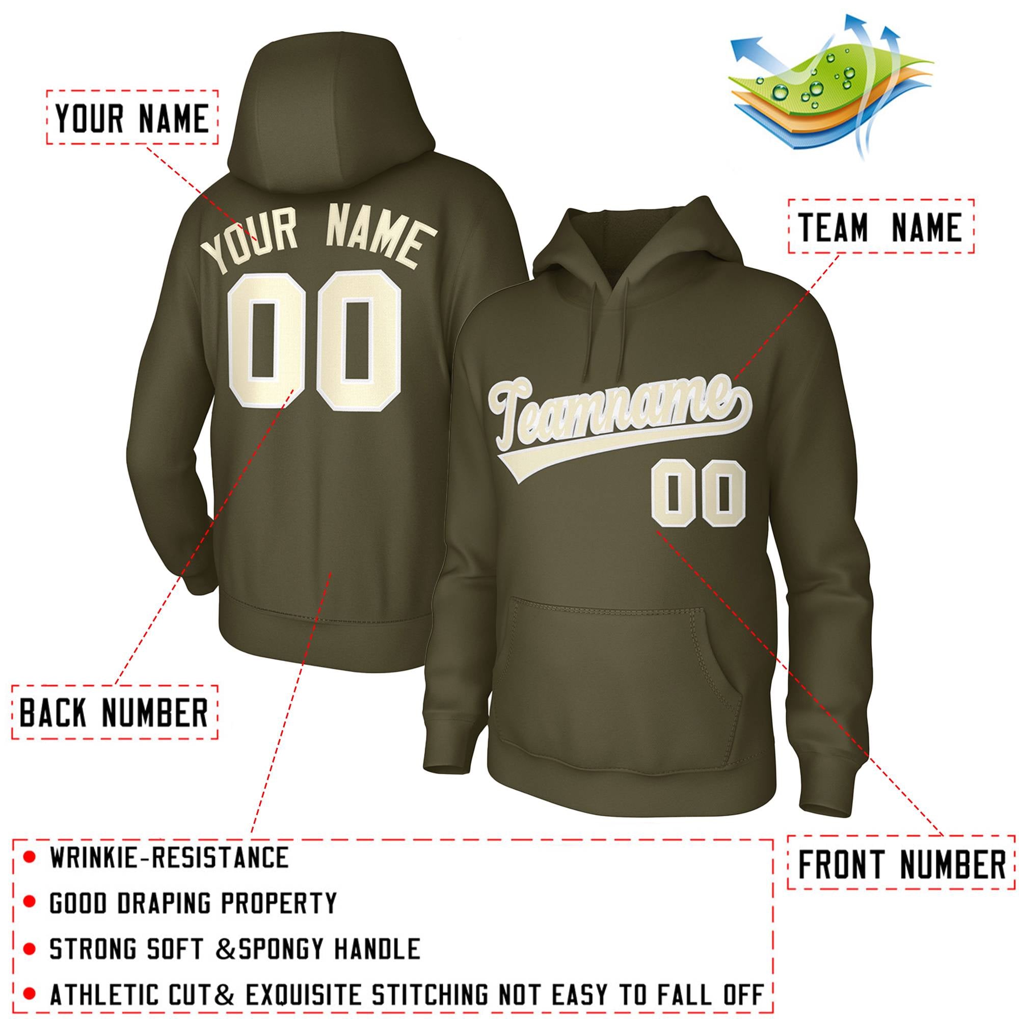 Custom Olive Cream Classic Style Sports Uniform Pullover Hoodie