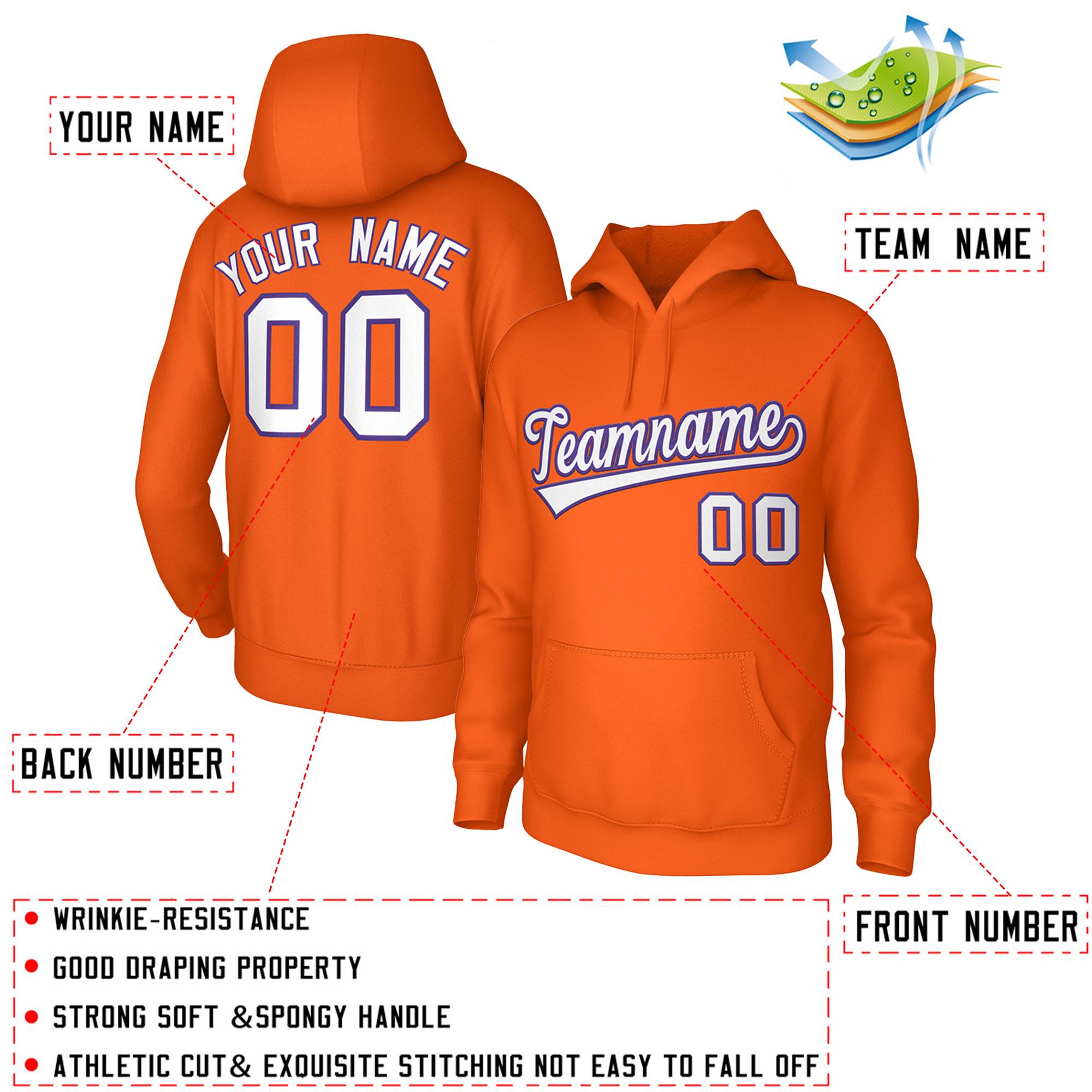 Custom Orange White-Purple Classic Style Sports Uniform Pullover Hoodie