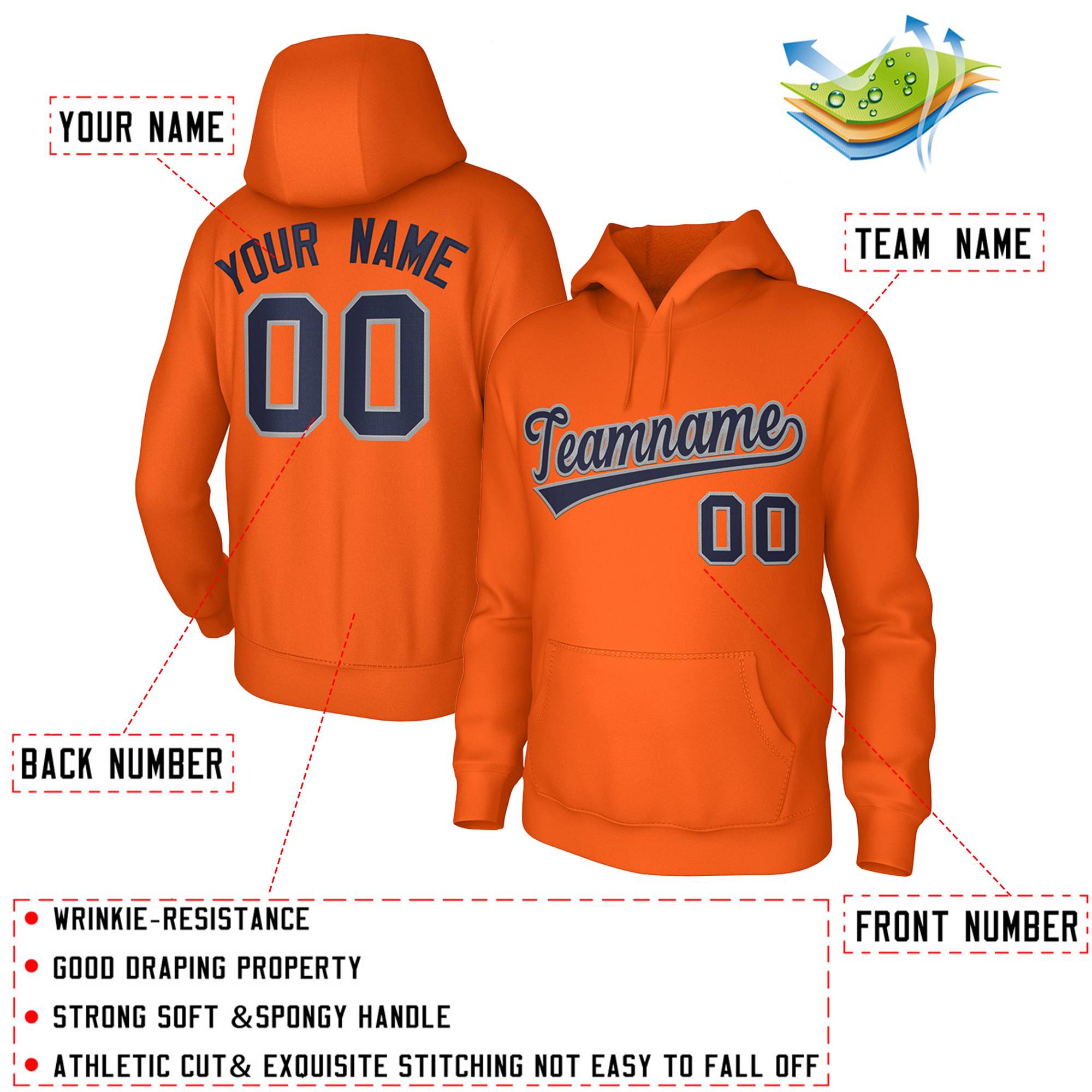 Custom Orange Navy-Gray Classic Style Sports Uniform Pullover Hoodie