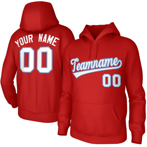 Custom Red White-Light Blue Classic Style Sports Uniform Pullover Hoodie