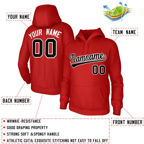 Custom Red Black-White Classic Style Sports Uniform Pullover Hoodie