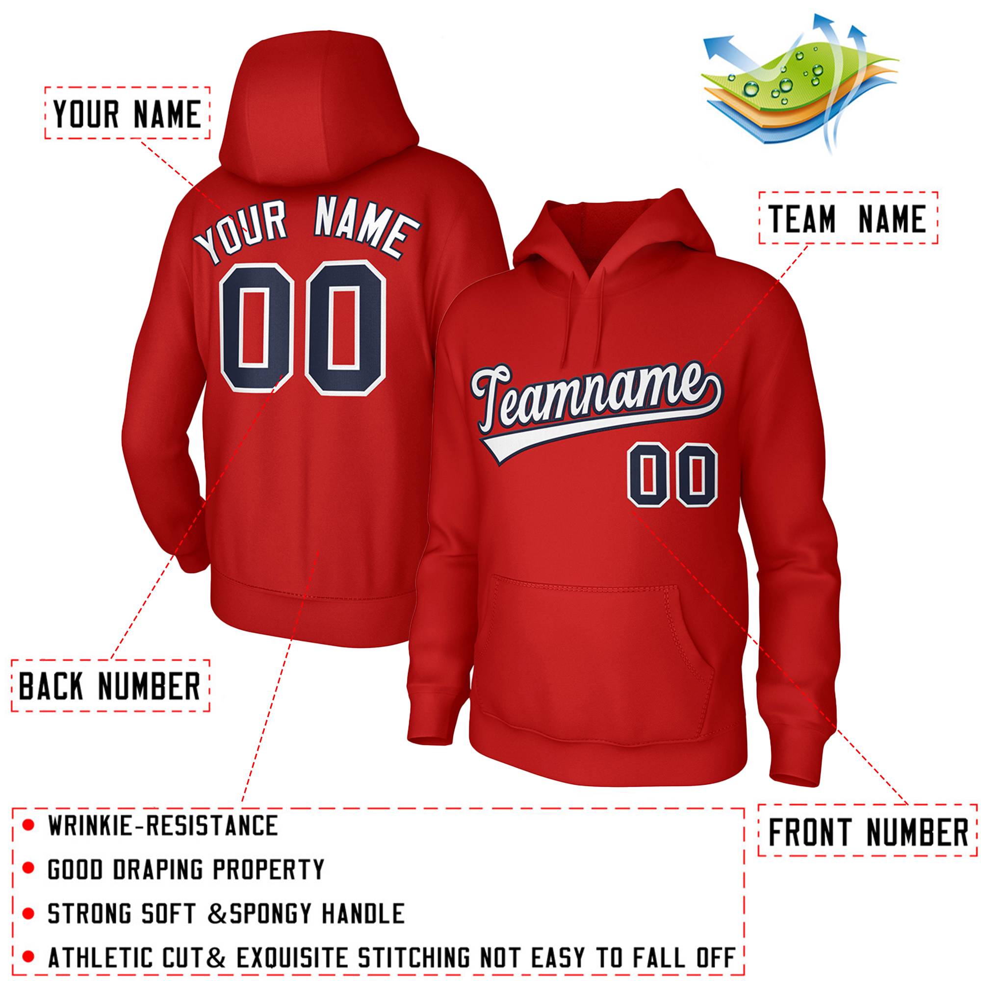 Custom Red White-Navy Classic Style Sports Uniform Pullover Hoodie