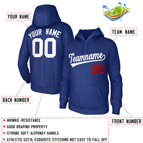 Custom Royal White Classic Style Sports Uniform Pullover Hoodie