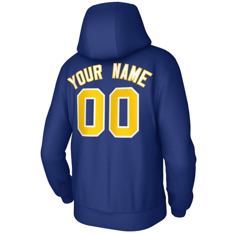Custom Royal White-Yellow Classic Style Sports Uniform Pullover Hoodie