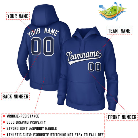 Custom Royal White-Navy Classic Style Sports Uniform Pullover Hoodie