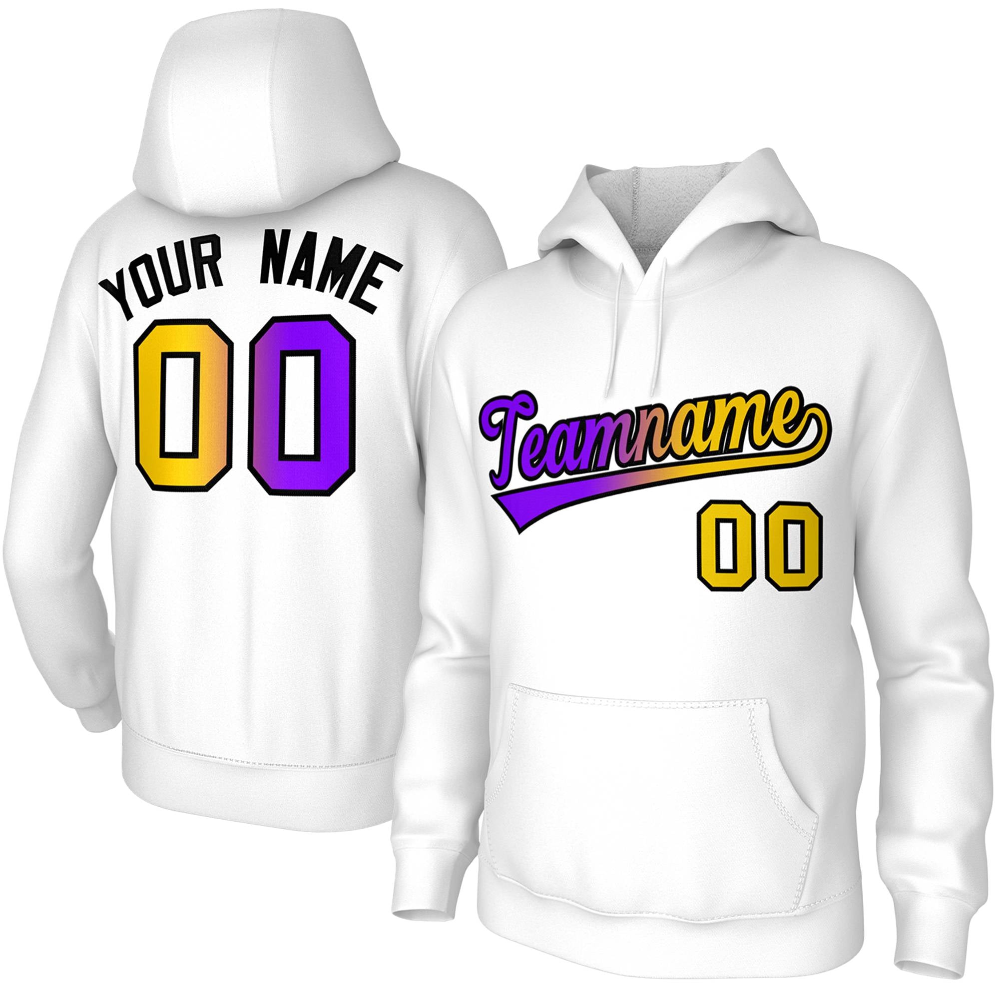 Custom Stitched White Purple-Black Gradient Fashion Pullover Sweatshirt Hoodie