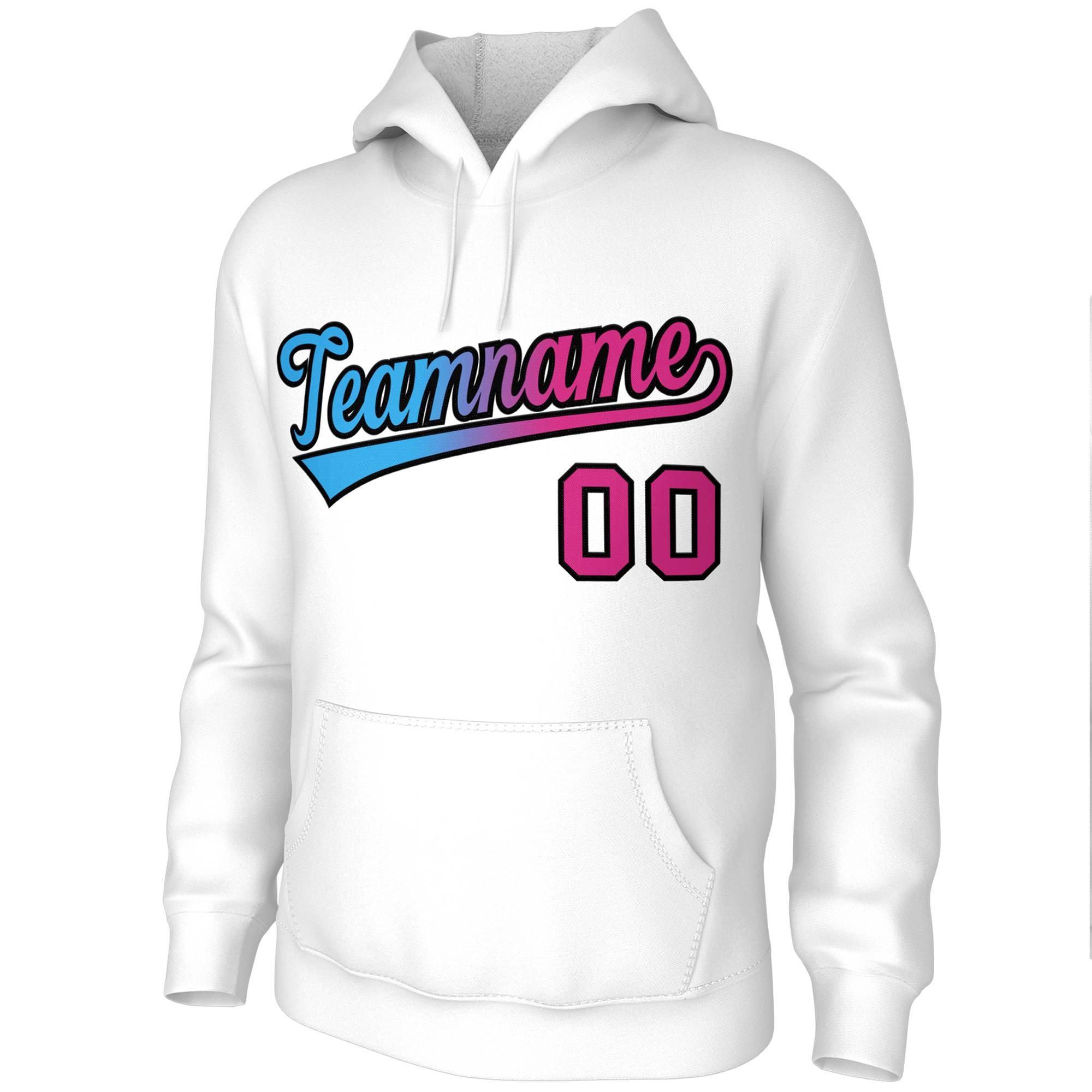 Custom Stitched White Pink-Black Gradient Fashion Sports Pullover Sweatshirt Hoodie