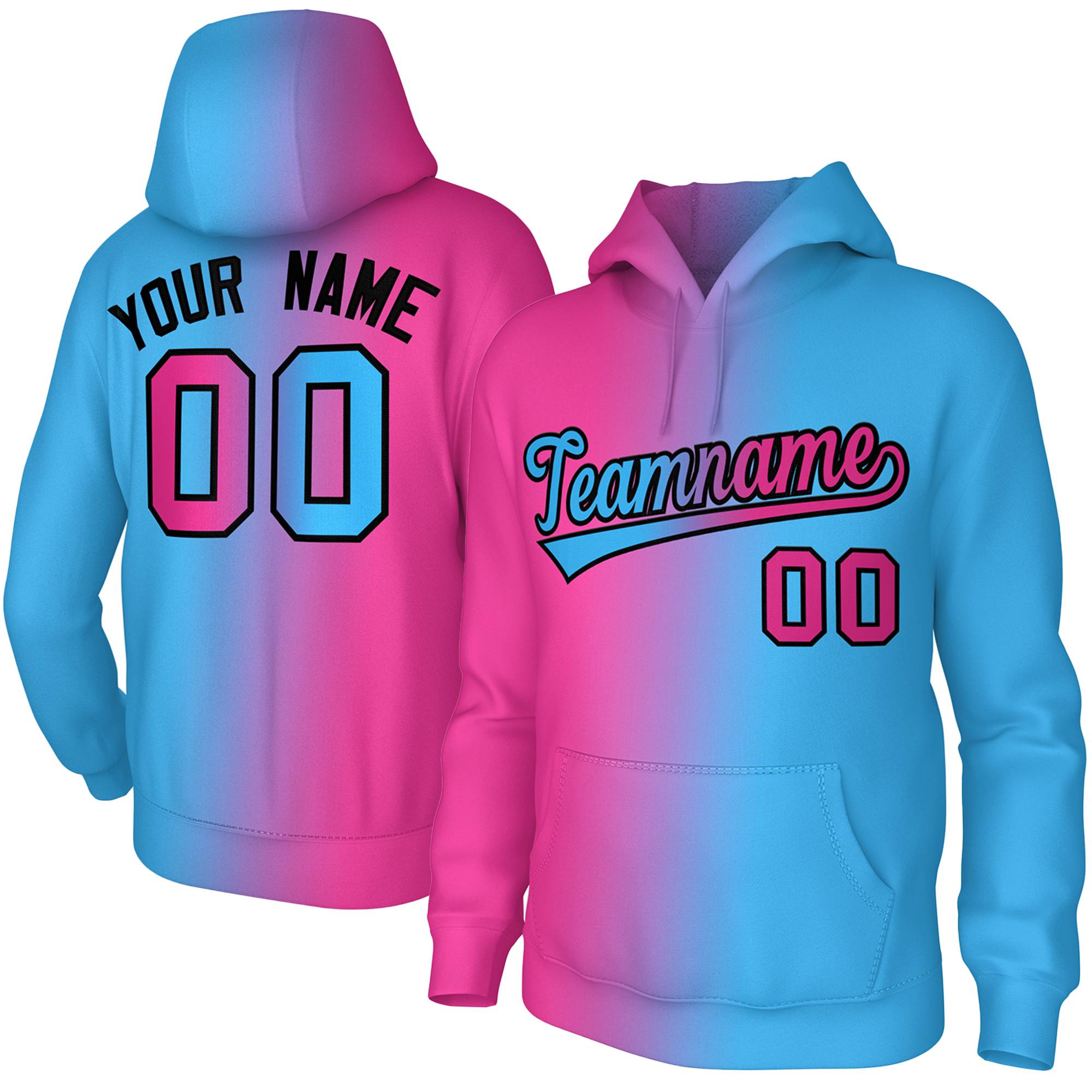 pink and blue gradient fashion pullover hoodies