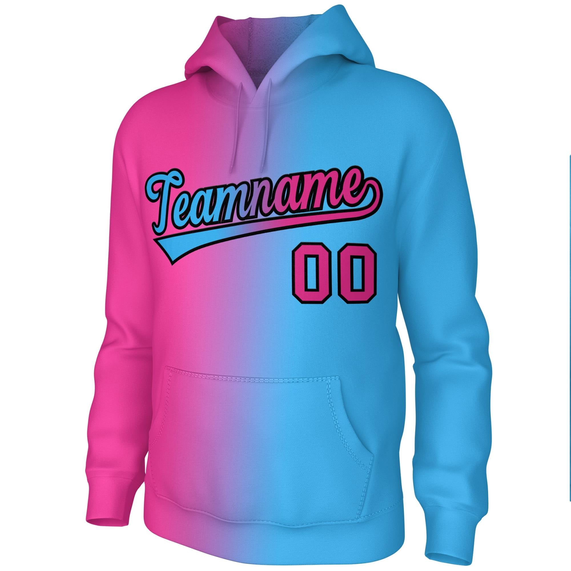 custom pink and blue gradient stylish pullover hoodies for guys