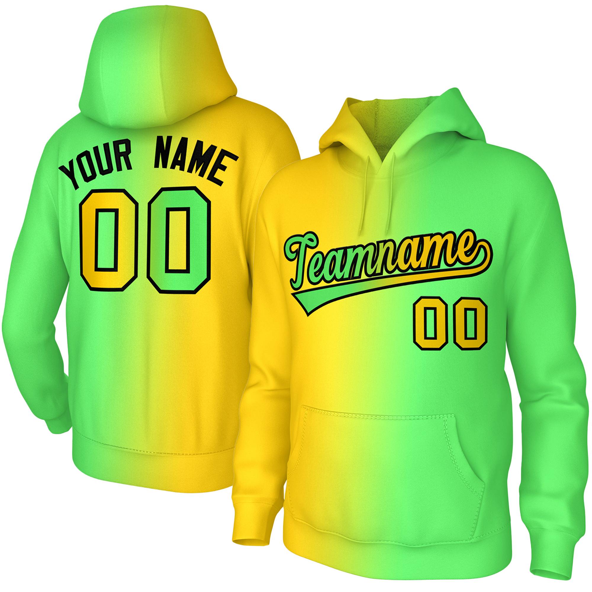 Custom Stitched Neon Green Gradient Fashion Sports Pullover Sweatshirt Hoodie