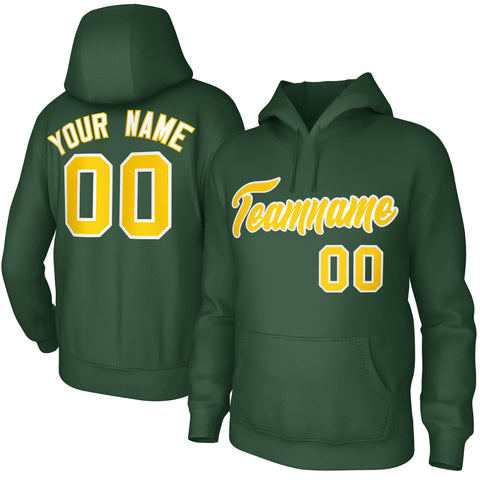 Custom Green Gold-White Classic Style Personalized Uniform Pullover Hoodie