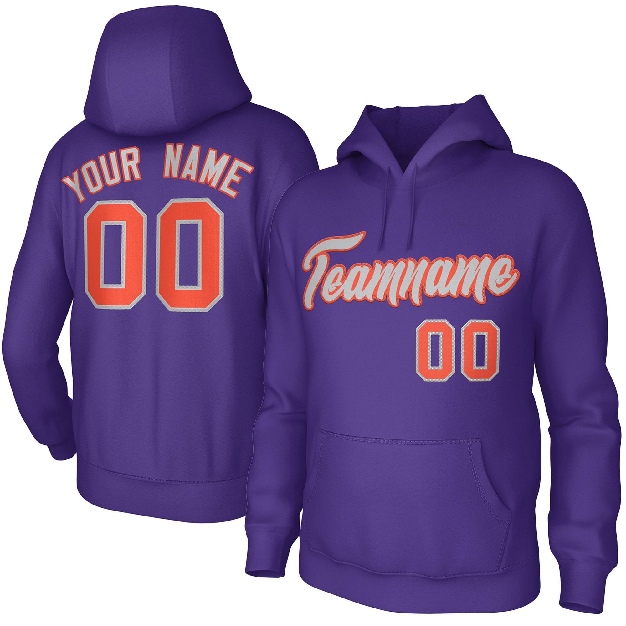 Custom Purple Gray Orange Classic Style Personalized Uniform Pullover Hoodie