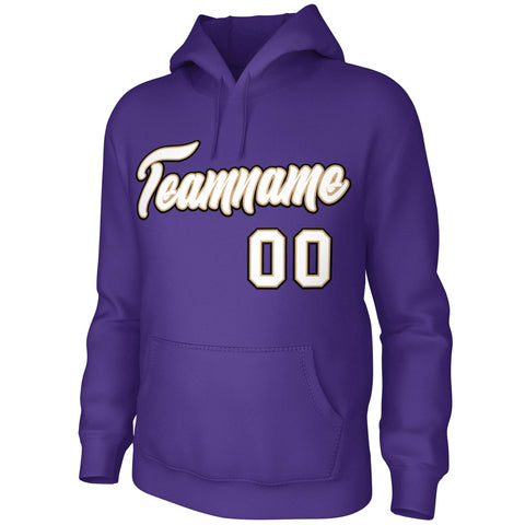 Custom Purple White-Old Gold-Black Classic Style Personalized Uniform Pullover Hoodie