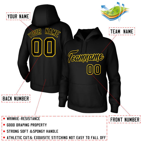 Custom Black Yellow Classic Style Personalized Uniform Pullover Hoodie
