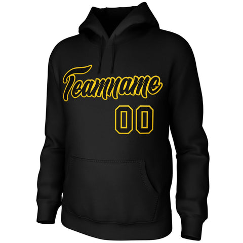 Custom Black Yellow Classic Style Personalized Uniform Pullover Hoodie