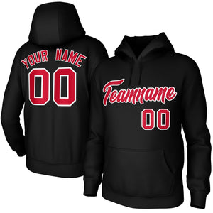 Custom Black Red-White Classic Style Personalized Uniform Pullover Hoodie