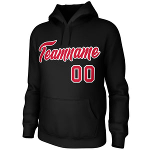 Custom Black Red-White Classic Style Personalized Uniform Pullover Hoodie