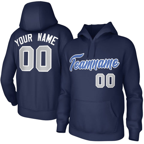 Custom Navy Light-Blue-White Classic Style Personalized Uniform Pullover Hoodie