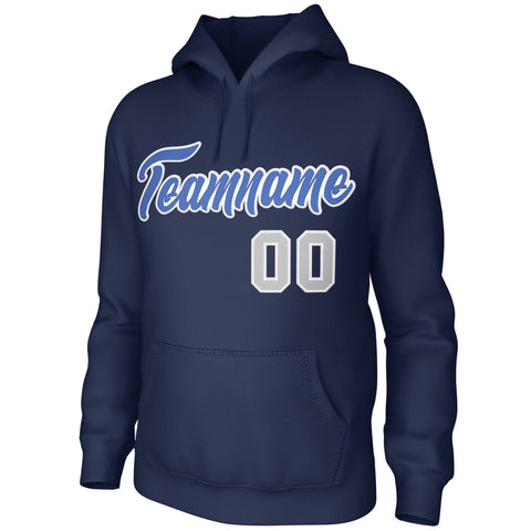 Custom Navy Light-Blue-White Classic Style Personalized Uniform Pullover Hoodie