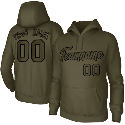 Custom Olive Black Classic Style Personalized Uniform Pullover Hoodie