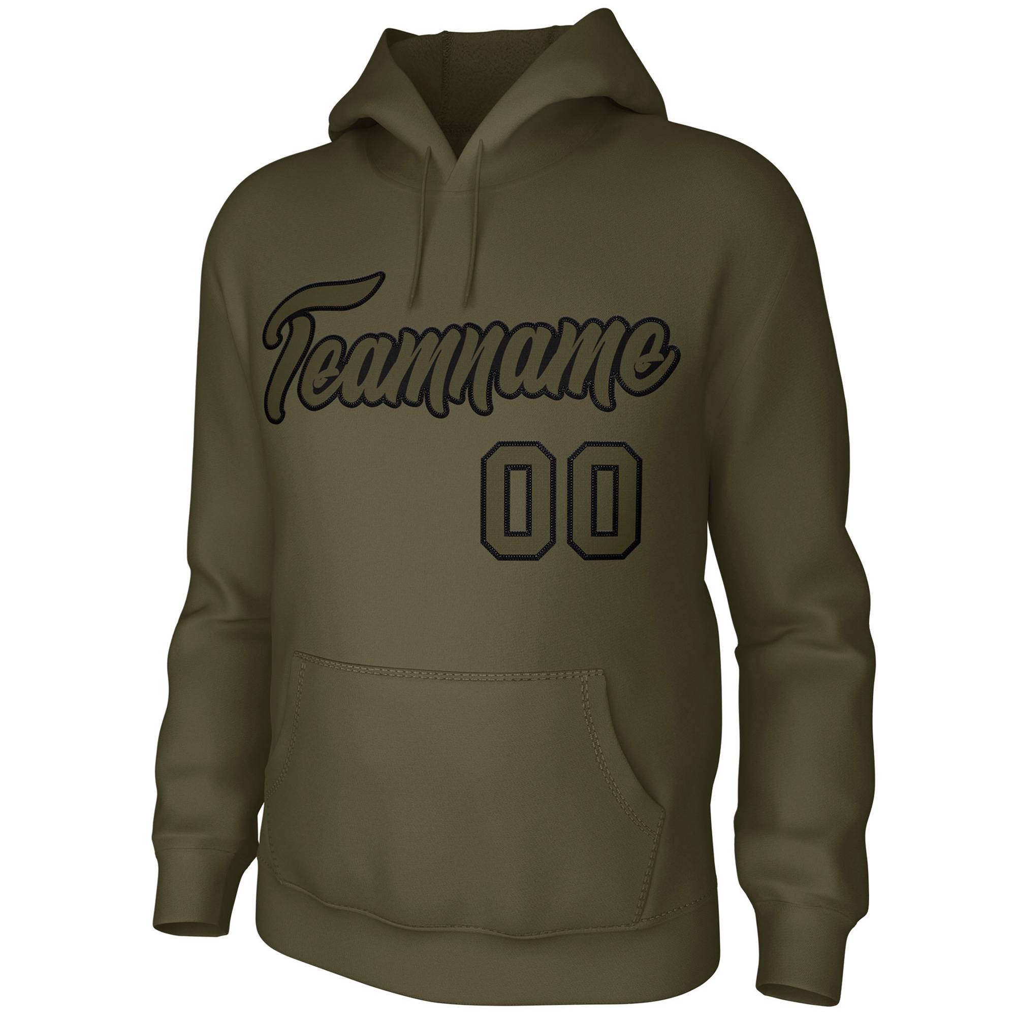 Custom Olive Black Classic Style Personalized Uniform Pullover Hoodie