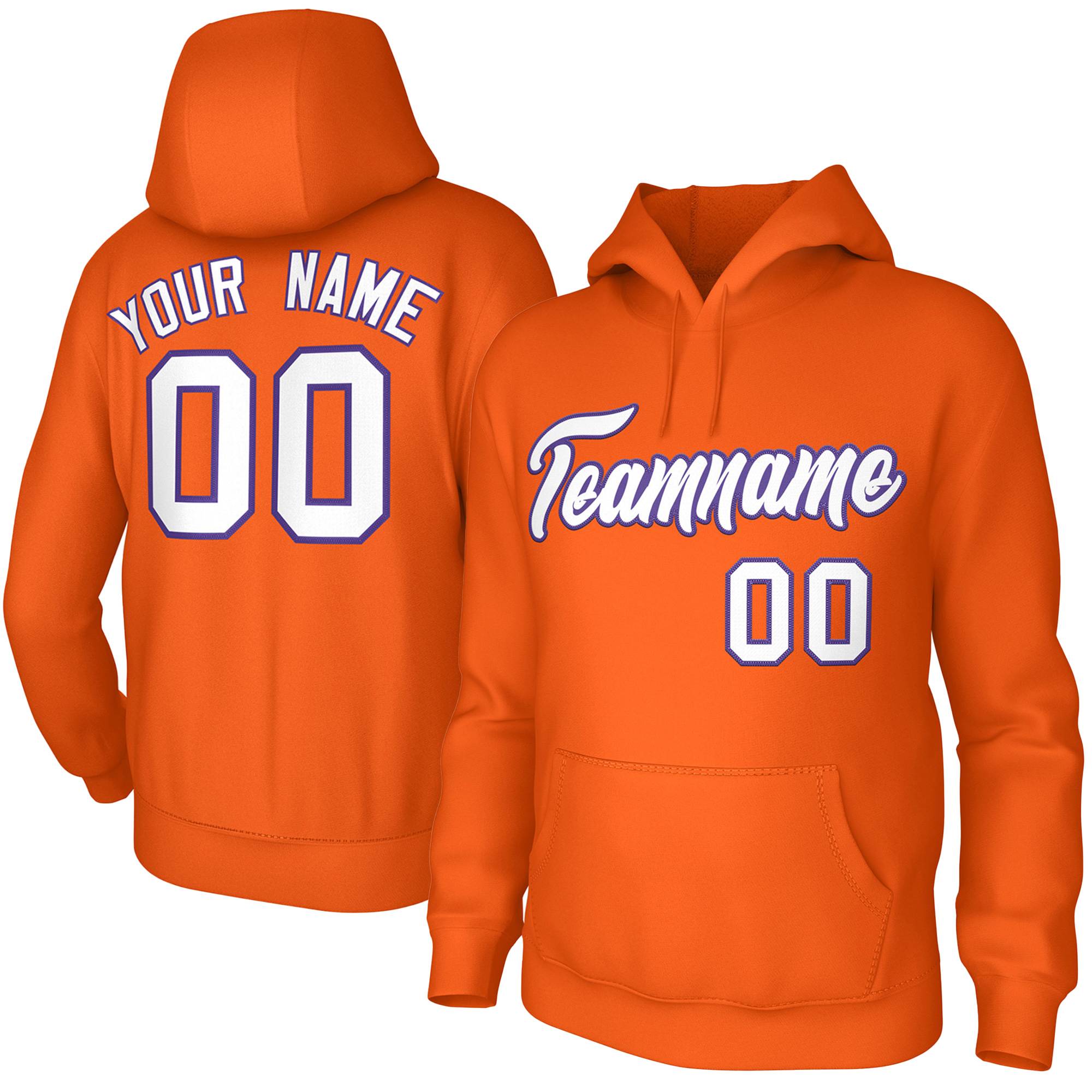 Custom Orange White-Purple Classic Style Personalized Uniform Pullover Hoodie