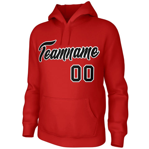 Custom Red Black-White Classic Style Personalized Uniform Pullover Hoodie