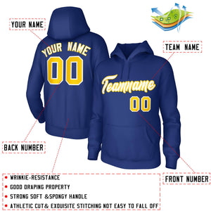 Custom Royal White-Yellow Classic Style Personalized Uniform Pullover Hoodie