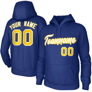 Custom Royal White-Yellow Classic Style Personalized Uniform Pullover Hoodie