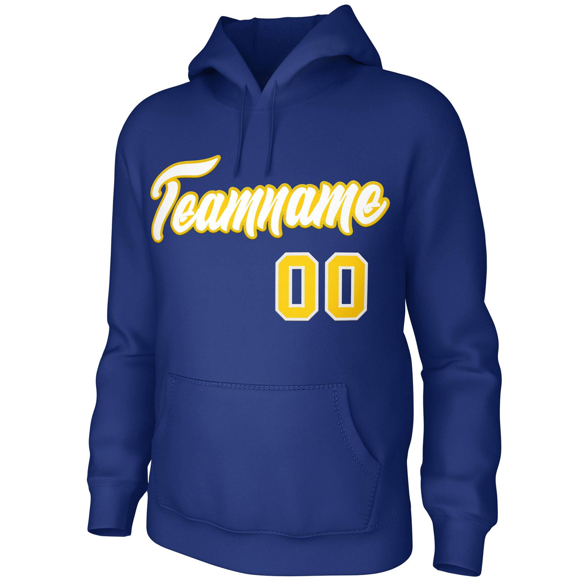 Custom Royal White-Yellow Classic Style Personalized Uniform Pullover Hoodie