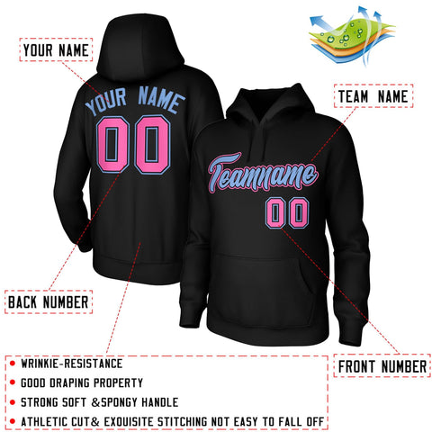 Custom Black-Light Blue-Pink Classic Style Personalized Uniform Pullover Hoodie