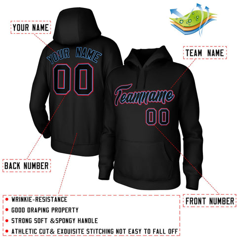 Custom Black Light Blue-Red Classic Style Personalized Uniform Pullover Hoodie