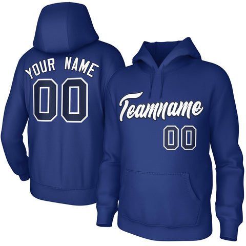 Custom Royal White-Navy Classic Style Personalized Uniform Pullover Hoodie