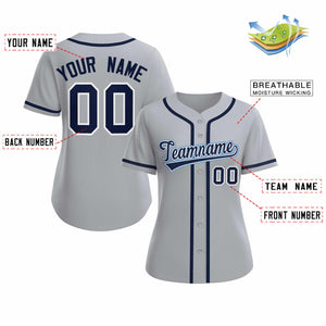 Custom Gray Navy White Classic Style Baseball Jersey for Women