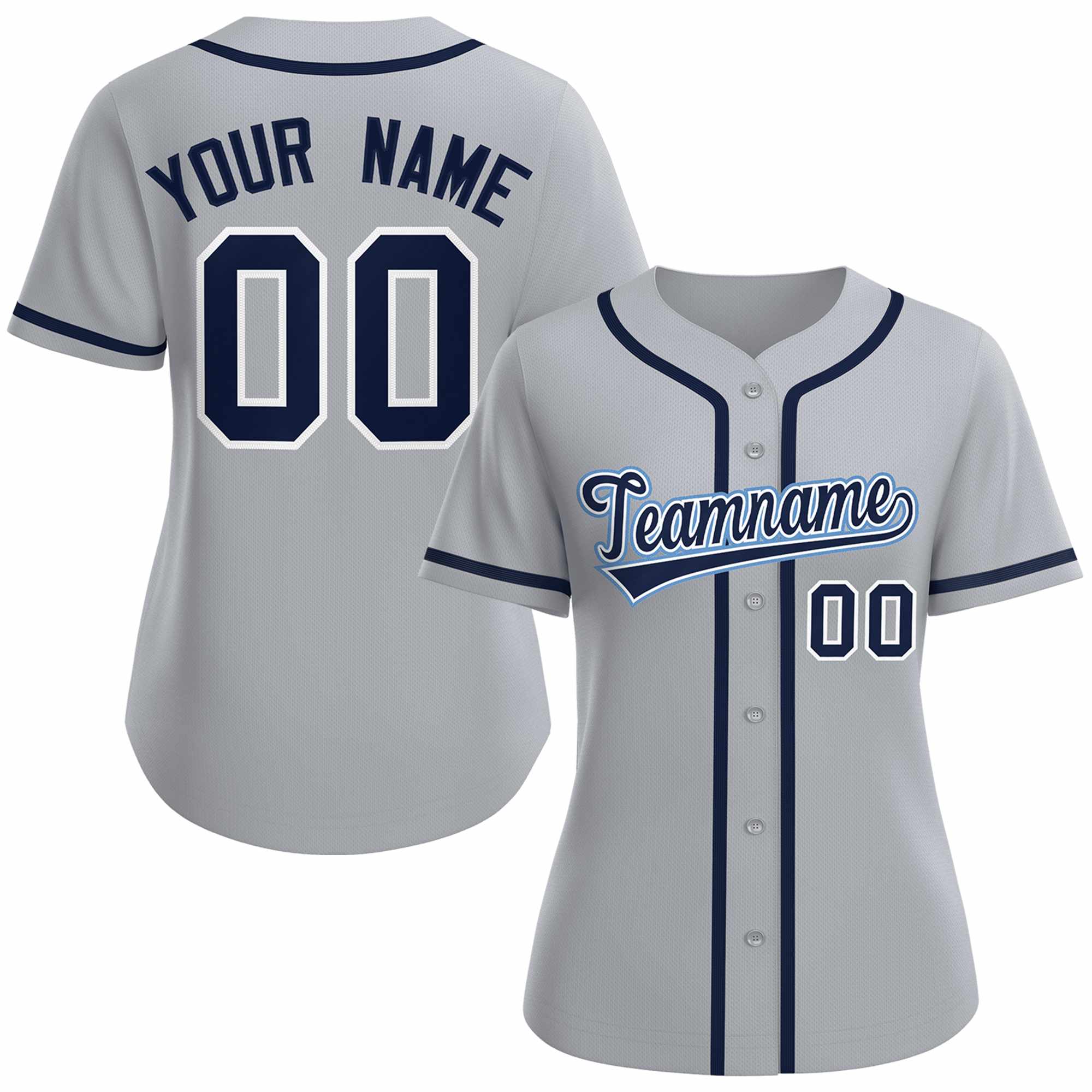 Maillot de baseball personnalisé gris marine blanc de style classique pour femme