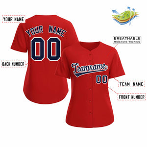 Custom Red Navy White Classic Style Baseball Jersey for Women