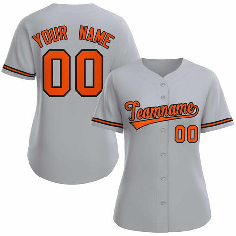 Custom Gray Orange Black Classic Style Baseball Jersey for Women