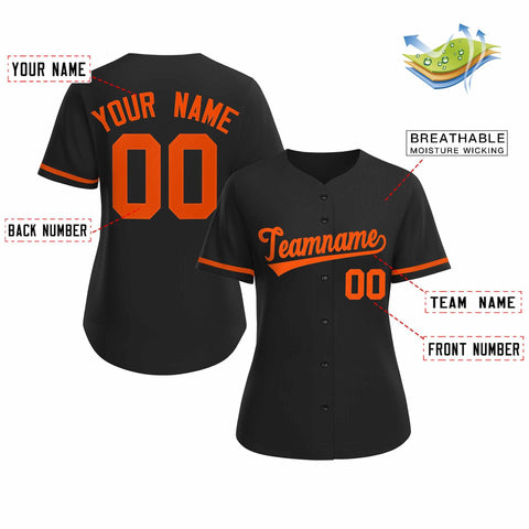 Custom Black Orange Classic Style Baseball Jersey for Women