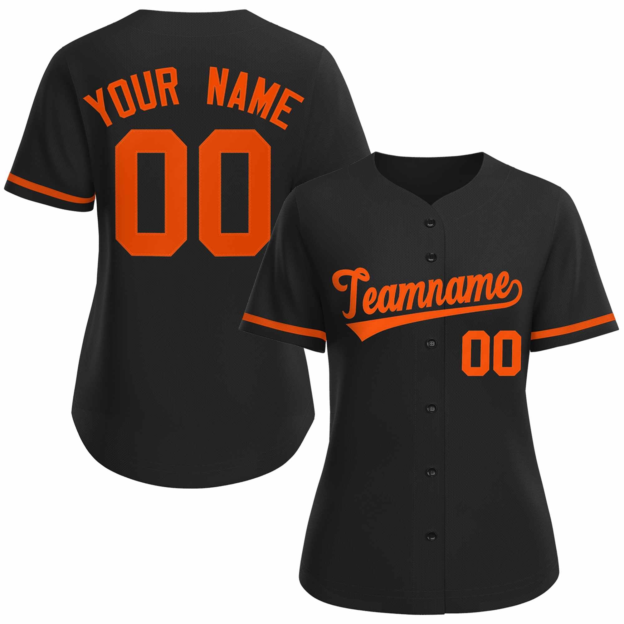 Maillot de baseball de style classique orange noir personnalisé pour femmes