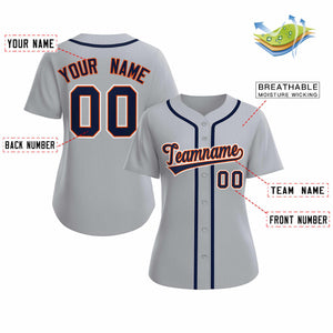 Custom Gray Navy Orange Classic Style Baseball Jersey for Women