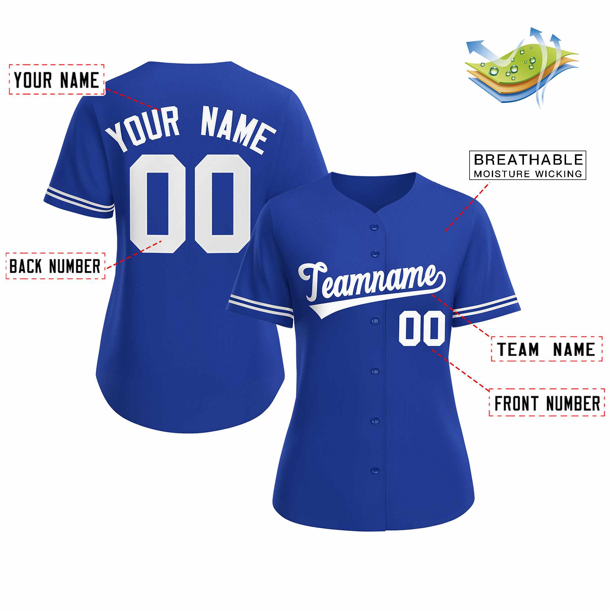 Maillot de baseball de style classique Royal White personnalisé pour femmes